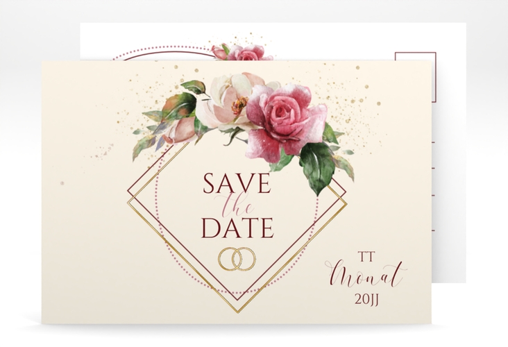 Save the Date-Postkarte Rosenbogen A6 Postkarte beige gold