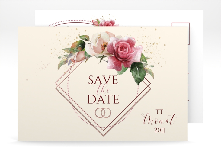 Save the Date-Postkarte Rosenbogen A6 Postkarte beige rosegold
