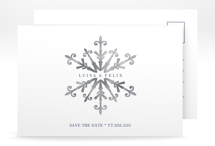 Save the Date-Postkarte Crystal A6 Postkarte weiss silber mit Eiskristall