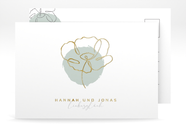 Save the Date-Postkarte Flowerline A6 Postkarte gruen gold