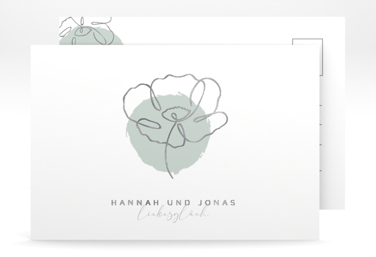 Save the Date-Postkarte Flowerline A6 Postkarte gruen silber