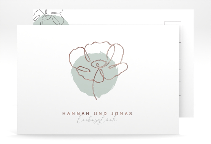 Save the Date-Postkarte Flowerline A6 Postkarte gruen rosegold