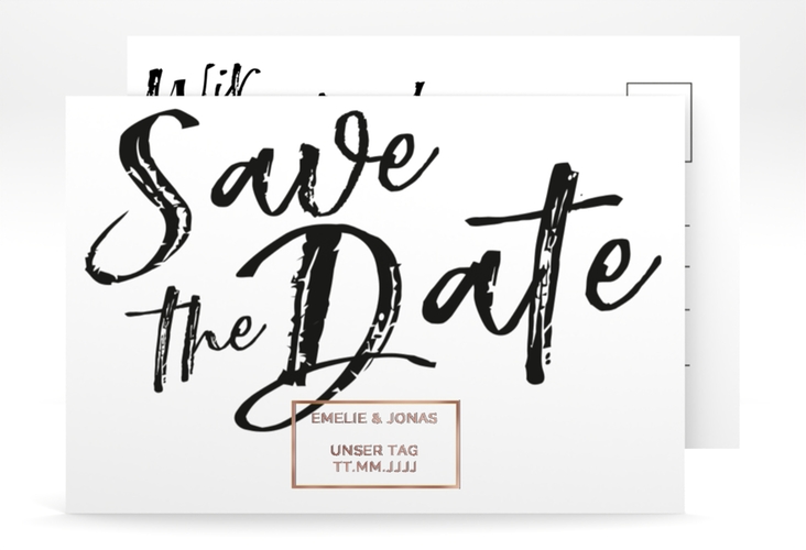 Save the Date-Postkarte Words A6 Postkarte weiss rosegold