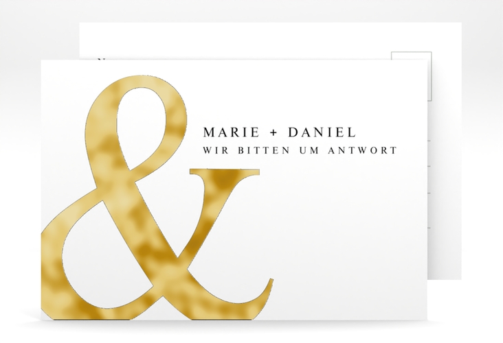 Antwortkarte Hochzeit And A6 Postkarte weiss gold