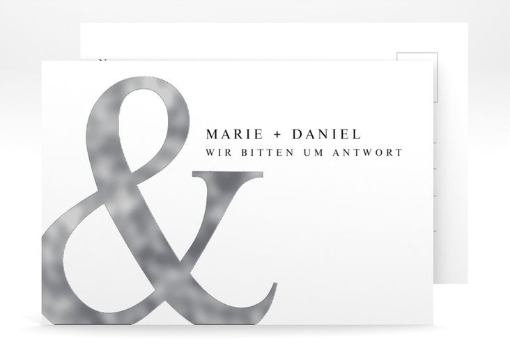 Antwortkarte Hochzeit And A6 Postkarte weiss silber