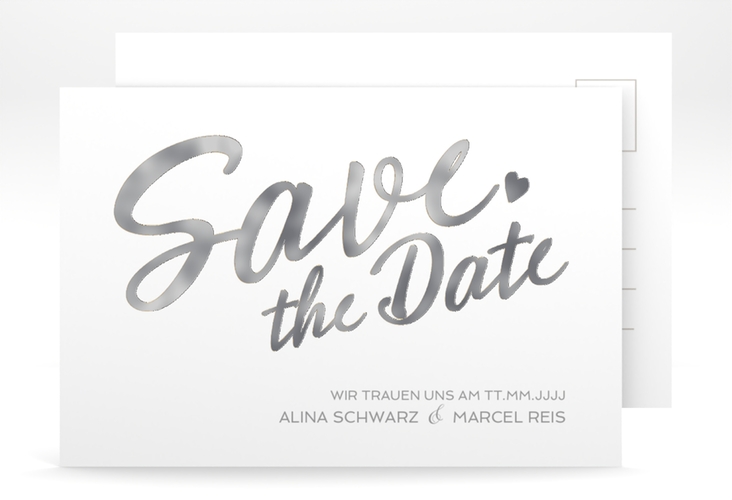 Save the Date-Postkarte Glam A6 Postkarte weiss silber