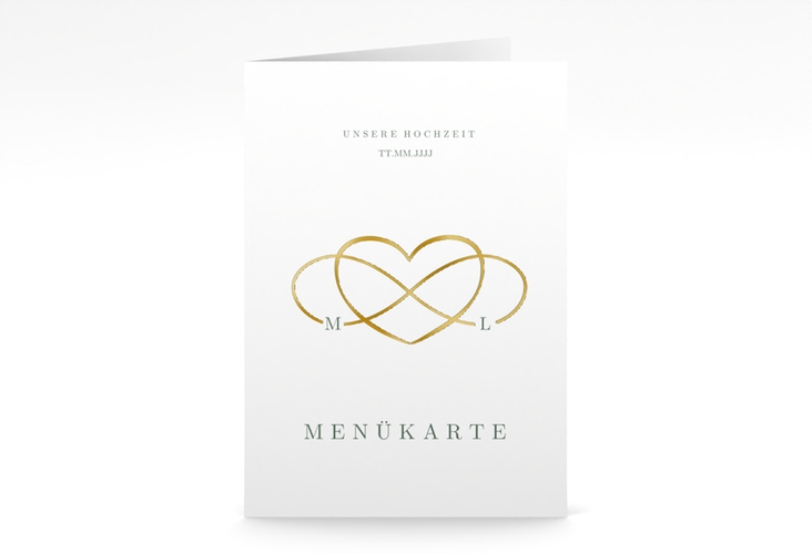 Menükarte Hochzeit Infinity A5 Klappkarte hoch gruen gold