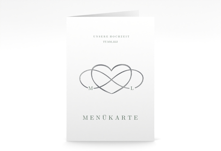 Menükarte Hochzeit Infinity A5 Klappkarte hoch gruen silber
