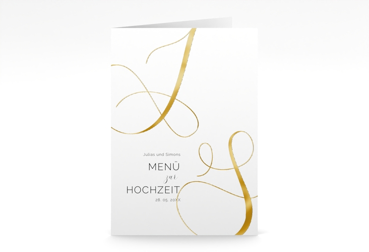 Menükarte Hochzeit Eheschließung A5 Klappkarte hoch weiss gold