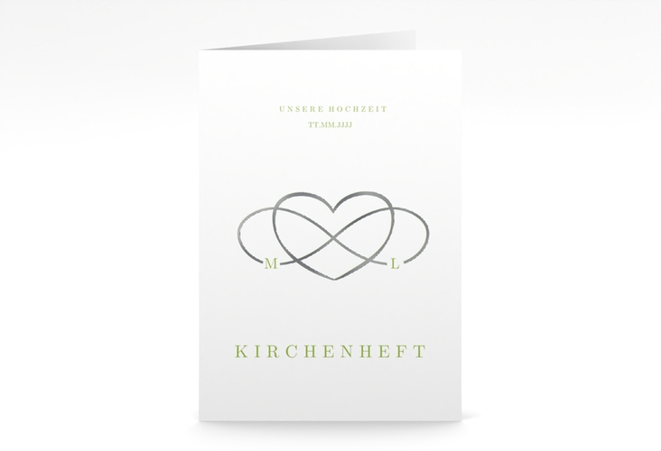 Kirchenheft Hochzeit Infinity A5 Klappkarte hoch gruen silber