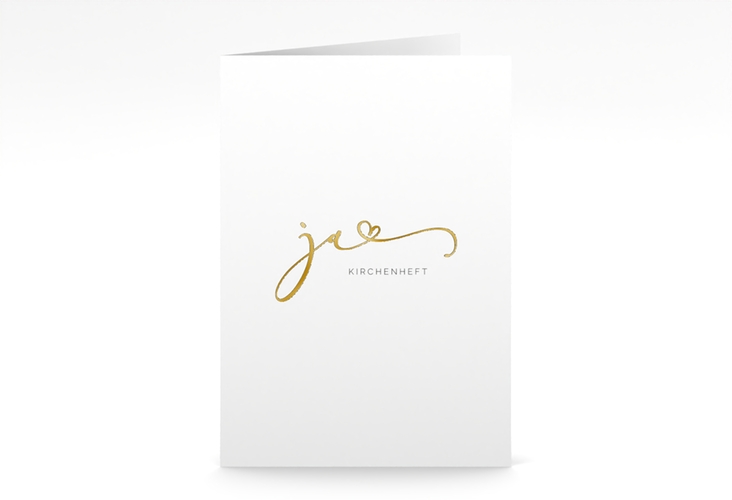 Kirchenheft Hochzeit Jawort A5 Klappkarte hoch weiss gold modern minimalistisch mit veredelter Aufschrift