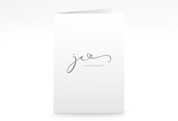 Kirchenheft Hochzeit Jawort A5 Klappkarte hoch weiss silber modern minimalistisch mit veredelter Aufschrift
