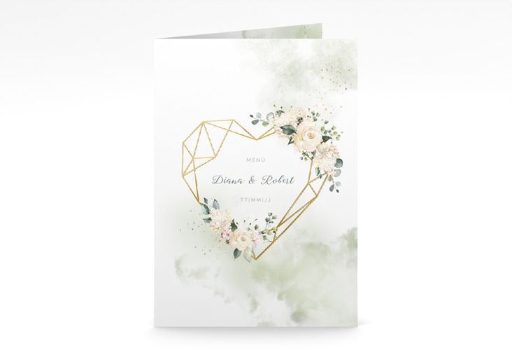Menükarte Hochzeit Adore A5 Klappkarte hoch gruen gold
