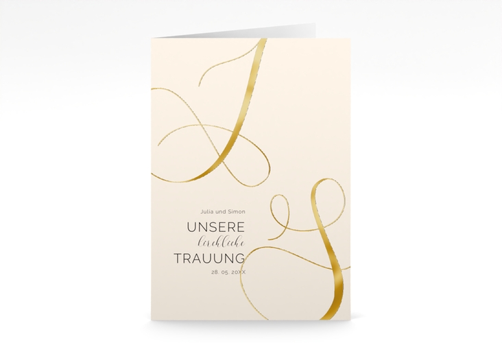 Kirchenheft Hochzeit Eheschließung A5 Klappkarte hoch beige gold
