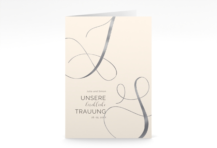 Kirchenheft Hochzeit Eheschließung A5 Klappkarte hoch beige silber