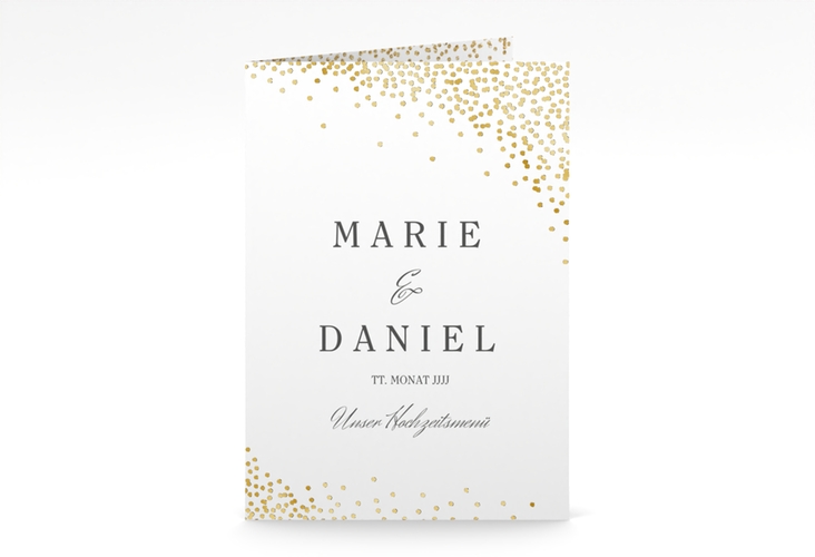Menükarte Hochzeit Glitter A5 Klappkarte hoch weiss gold