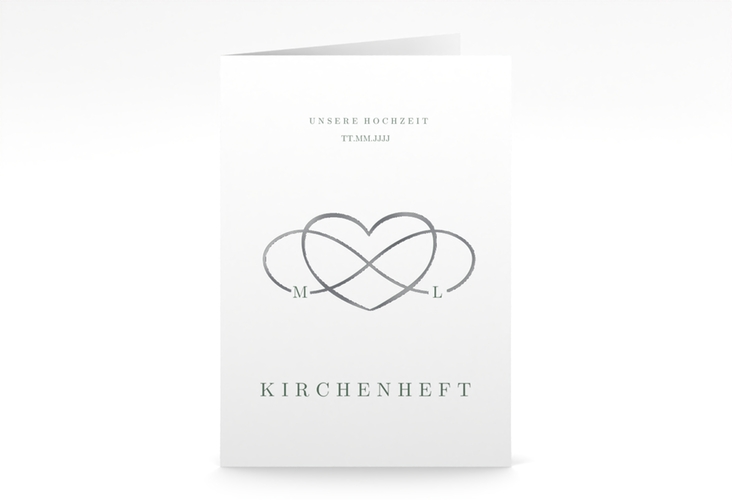 Kirchenheft Hochzeit Infinity A5 Klappkarte hoch gruen silber