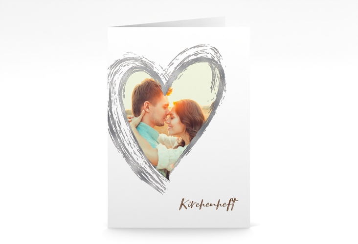 Kirchenheft Hochzeit Liebe A5 Klappkarte hoch braun silber