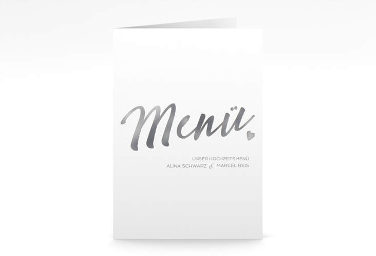 Menükarte Hochzeit Glam A5 Klappkarte hoch weiss silber