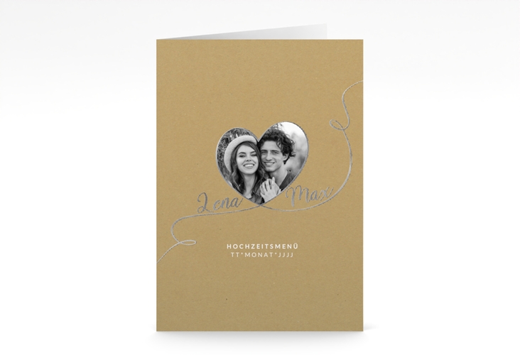 Menükarte Hochzeit Herzensbund A5 Klappkarte hoch weiss silber