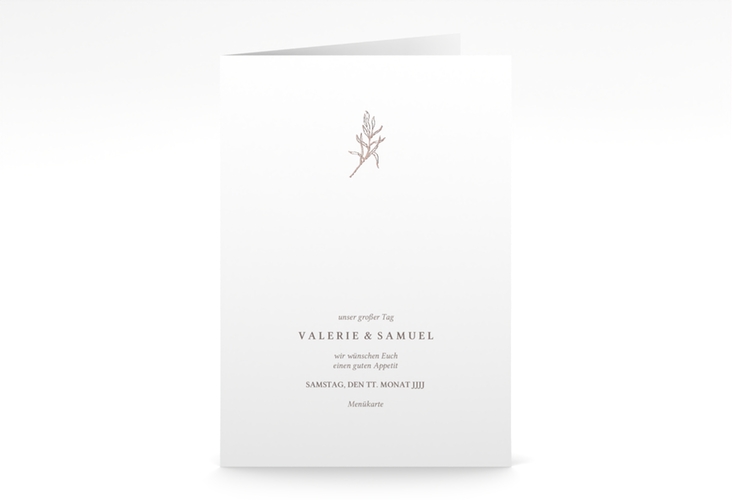 Menükarte Hochzeit Ivy A5 Klappkarte hoch weiss rosegold minimalistisch mit kleiner botanischer Illustration