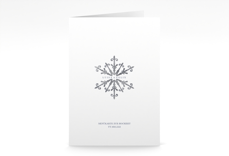 Menükarte Hochzeit Crystal A5 Klappkarte hoch weiss silber mit Eiskristall