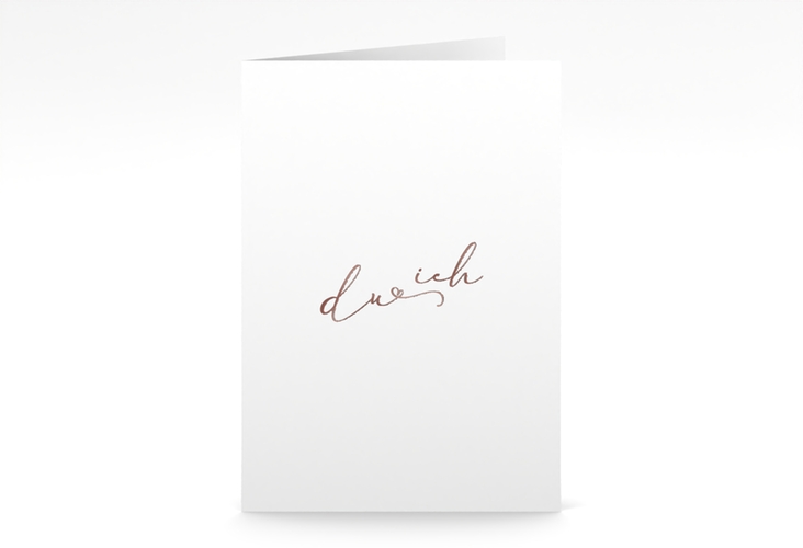 Menükarte Hochzeit Zweisamkeit A5 Klappkarte hoch weiss rosegold im minimalistischen Stil mit Aufschrift du & ich