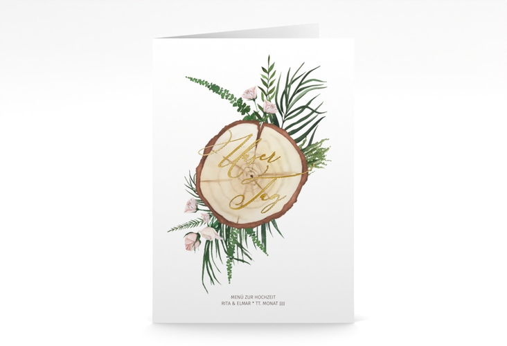 Menükarte Hochzeit Woodland A5 Klappkarte hoch weiss gold