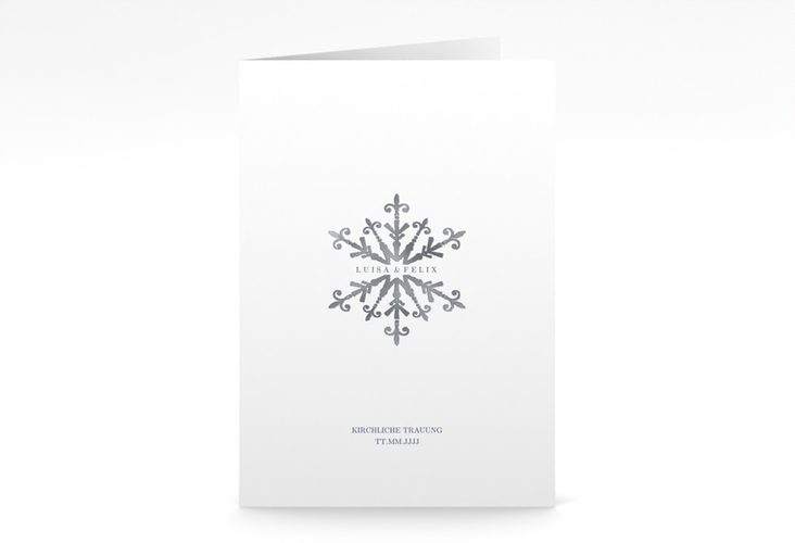 Kirchenheft Hochzeit Crystal A5 Klappkarte hoch weiss silber mit Eiskristall