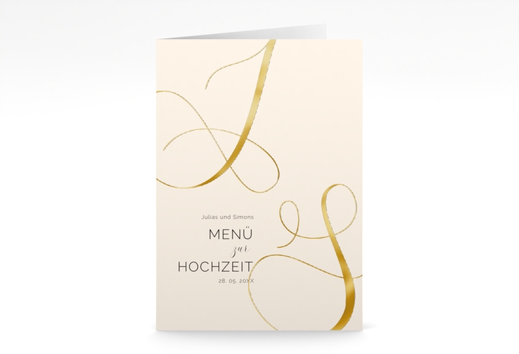 Menükarte Hochzeit Eheschließung A5 Klappkarte hoch beige gold