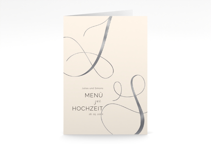 Menükarte Hochzeit Eheschließung A5 Klappkarte hoch beige silber
