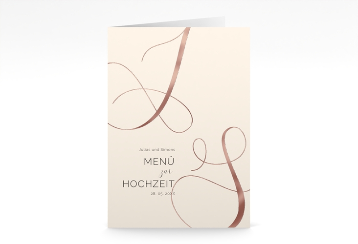 Menükarte Hochzeit Eheschließung A5 Klappkarte hoch beige rosegold