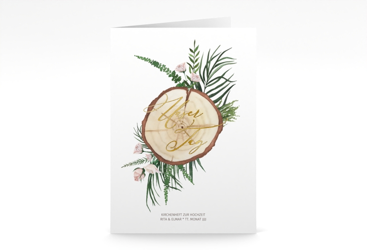 Kirchenheft Hochzeit Woodland A5 Klappkarte hoch weiss gold