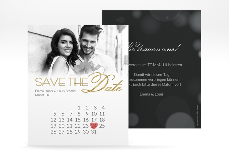 Save the Date-Kalenderblatt Bokeh Kalenderblatt-Karte weiss gold