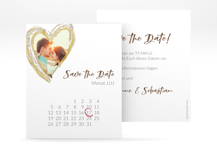 Save the Date-Kalenderblatt Liebe Kalenderblatt-Karte braun gold