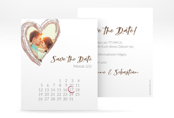 Save the Date-Kalenderblatt Liebe Kalenderblatt-Karte braun rosegold