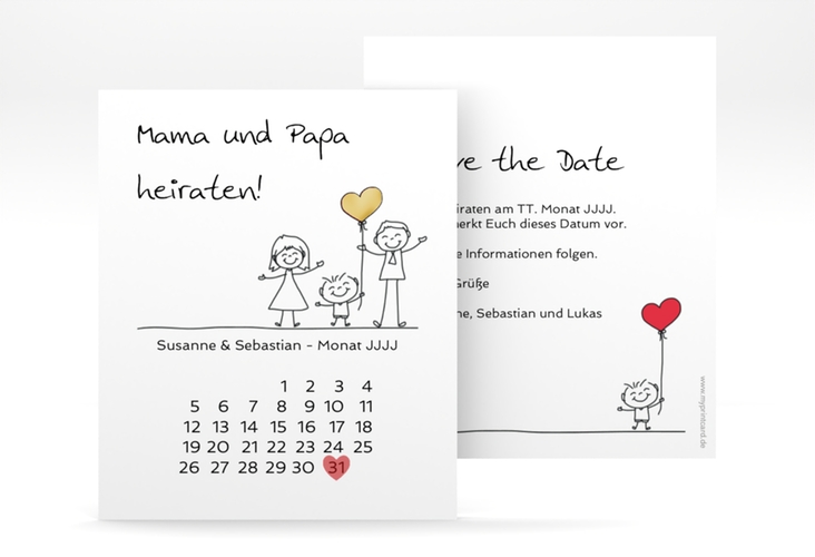 Save the Date-Kalenderblatt Family Kalenderblatt-Karte weiss gold