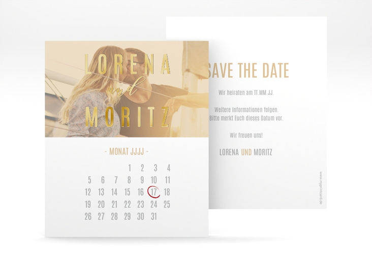Save the Date-Kalenderblatt Memory Kalenderblatt-Karte beige gold