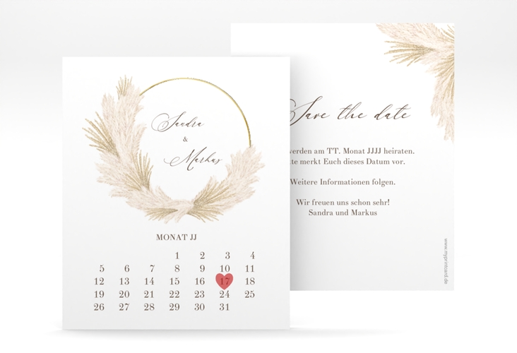 Save the Date-Kalenderblatt Pumila Kalenderblatt-Karte weiss gold