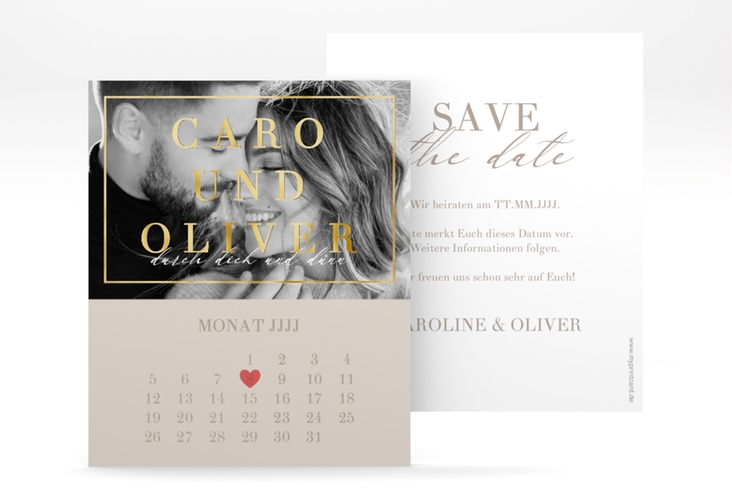 Save the Date-Kalenderblatt "Moment" Kalenderblatt-Karte beige gold