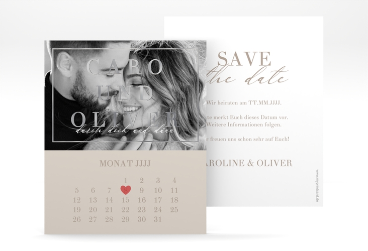 Save the Date-Kalenderblatt "Moment" Kalenderblatt-Karte beige silber