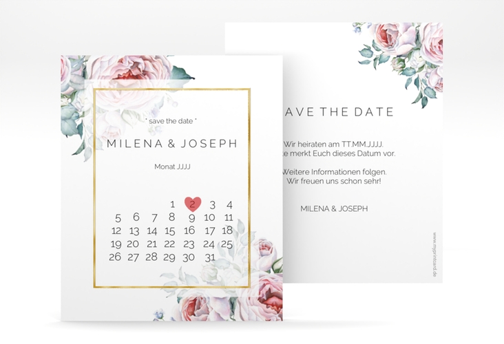 Save the Date-Kalenderblatt Embrace Kalenderblatt-Karte weiss gold