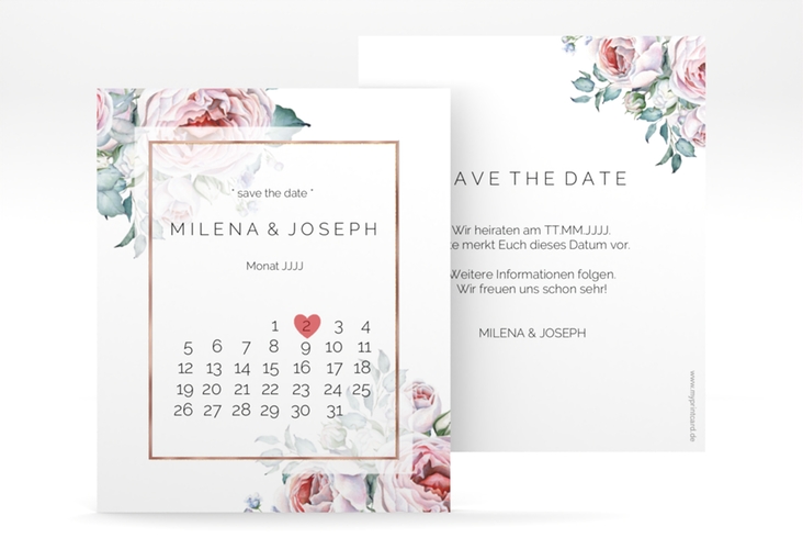 Save the Date-Kalenderblatt Embrace Kalenderblatt-Karte weiss rosegold