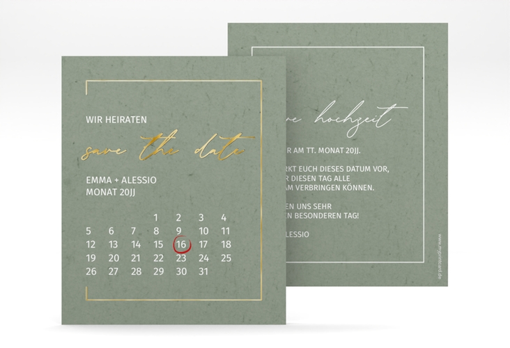 Save the Date-Kalenderblatt Simple Line Kalenderblatt-Karte gruen gold
