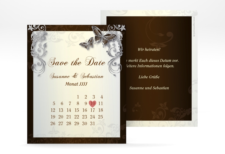 Save the Date-Kalenderblatt Toulouse Kalenderblatt-Karte braun silber
