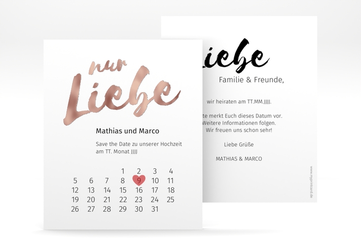 Save the Date-Kalenderblatt Message Kalenderblatt-Karte weiss rosegold
