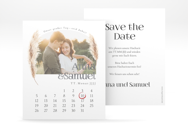 Save the Date-Kalenderblatt Boholove Kalenderblatt-Karte weiss silber