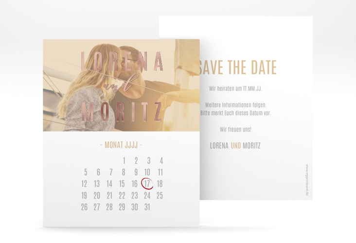 Save the Date-Kalenderblatt Memory Kalenderblatt-Karte beige rosegold