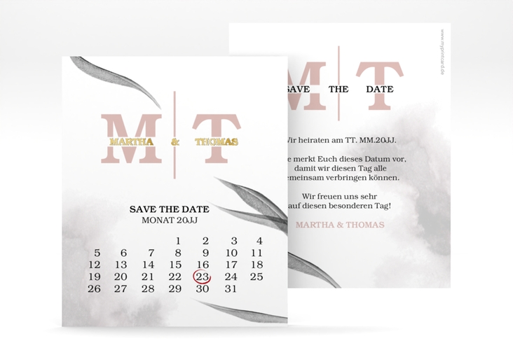 Save the Date-Kalenderblatt Initialen Kalenderblatt-Karte weiss gold
