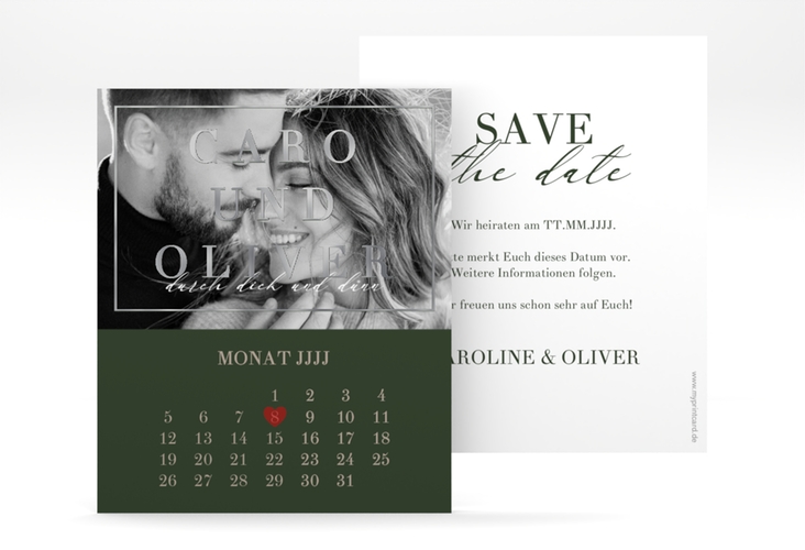 Save the Date-Kalenderblatt Moment Kalenderblatt-Karte gruen silber